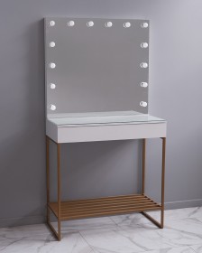 Гримерный стол для визажиста бело-золотой 110 см