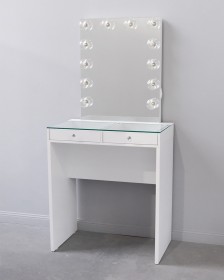 Гримерный стол Mini с прозрачной стеклянной столешницей + Зеркало Hollywood M
