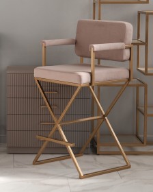 Барный стул визажиста серо - коричневый золото