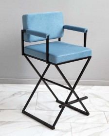 Барный стул для визажиста / бровиста голубой-черный