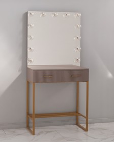 Гримерный стол с ящиками для визажиста серо-коричневый е27