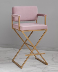 Барный стул для визажиста / бровиста розовый-золотой