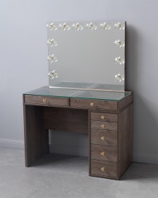 Туалетный столик Plus 1с прозрачной стеклянной столешницей + Зеркало Hollywood L сосна